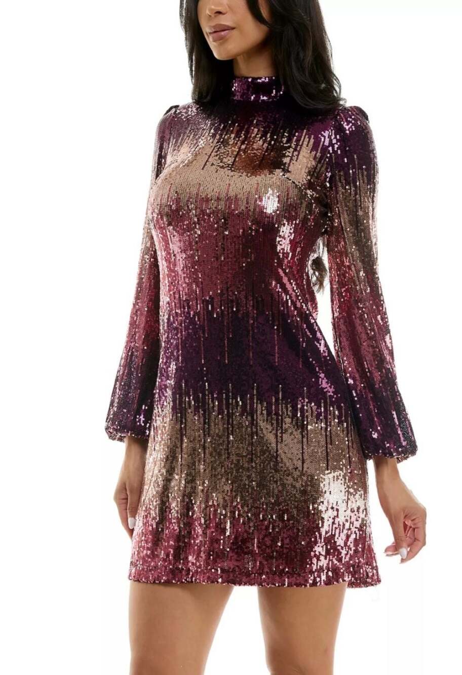 Women's Maison Tara Sequin Long Sleeve Mockneck Mini Dress